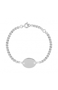Pulsera infantil con placa redondeada de plata 925, cadena grano de café