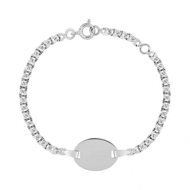 Pulsera infantil con placa redondeada de plata 925, cadena grano de café