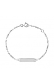 Pulsera infantil con placa recta de plata 925, cadena forzada fina