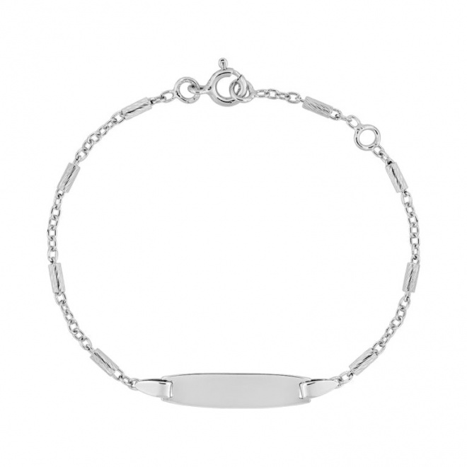 Pulsera infantil con placa recta de plata 925, cadena forzada fina