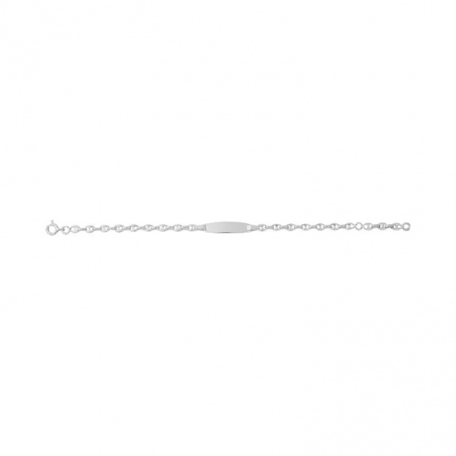 Pulsera infantil con placa redondeada de plata 925, cadena grano de café gruesa