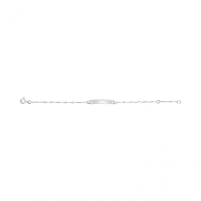 Pulsera infantil con placa recta de plata 925, cadena forzada con bolitas