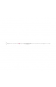 Pulsera infantil con placa recta de plata 925 con esmalte, corazón rosa