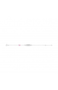 Pulsera infantil con placa recta de plata 925 con esmalte, mariposa rosa