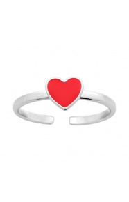 Anillo infantil de plata 925 con esmalte, corazón rojo