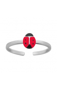Anillo infantil de plata 925 con esmalte, mariquita roja