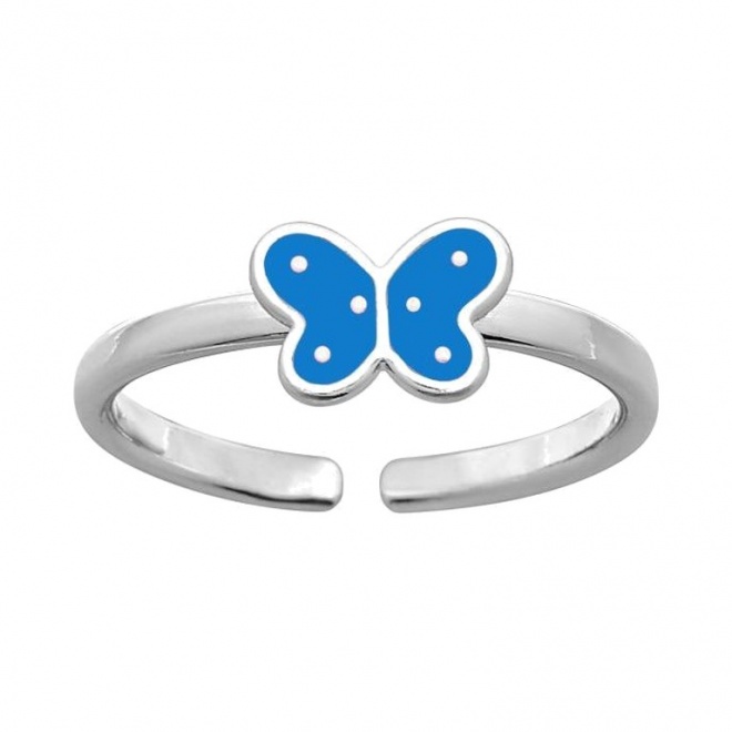 Anillo infantil de plata 925 con esmalte, mariposa azul