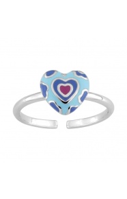 Anillo infantil de plata 925 con esmalte, corazón de colores