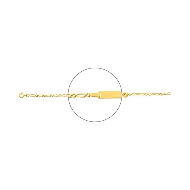 Pulsera infantil con placa recta chapada en oro, cadena cartier y corazón colgante