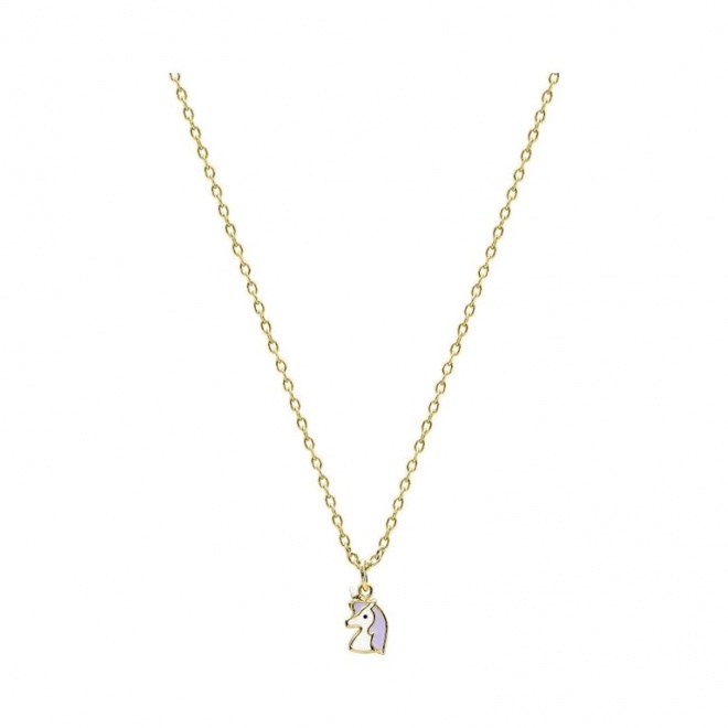 Collar infantil chapado en oro con esmalte, unicornio blanco
