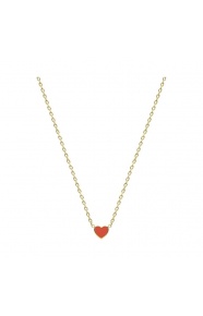 Collar infantil chapado en oro con esmalte, corazón rojo