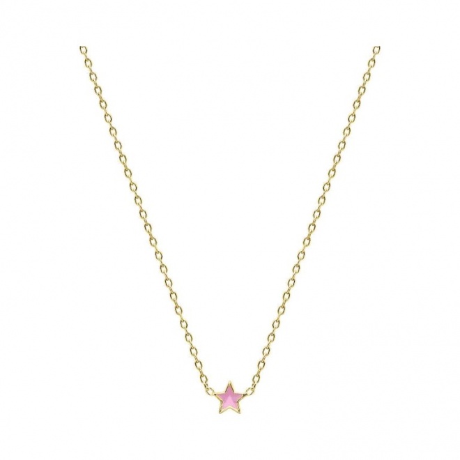 Collar infantil chapado en oro con esmalte, estrella rosa