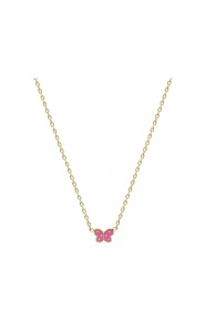 Collar infantil chapado en oro con esmalte, mariposa rosa