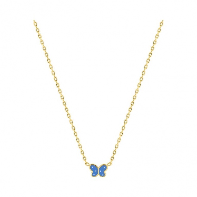Collar infantil chapado en oro con esmalte, mariposa azul
