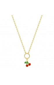 Collar infantil chapado en oro con esmalte, cerezas