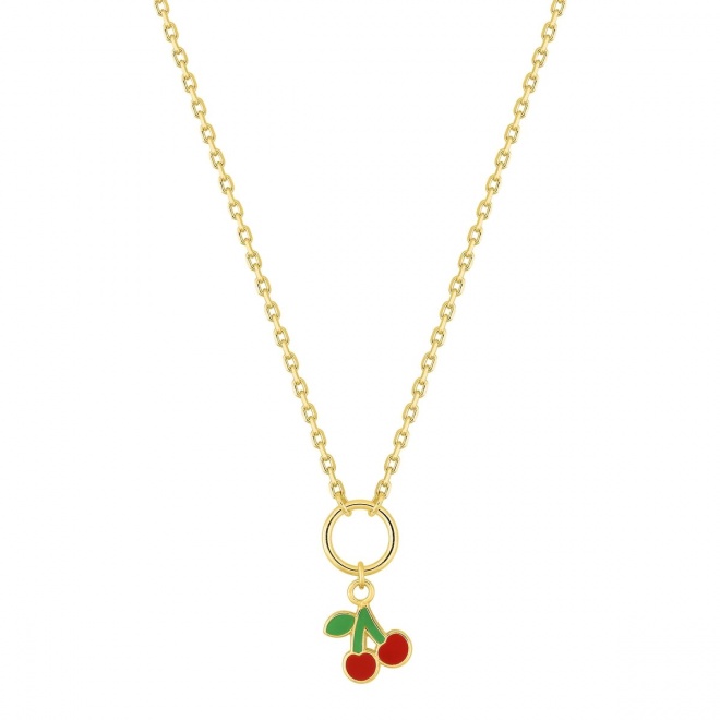Collar infantil chapado en oro con esmalte, cerezas