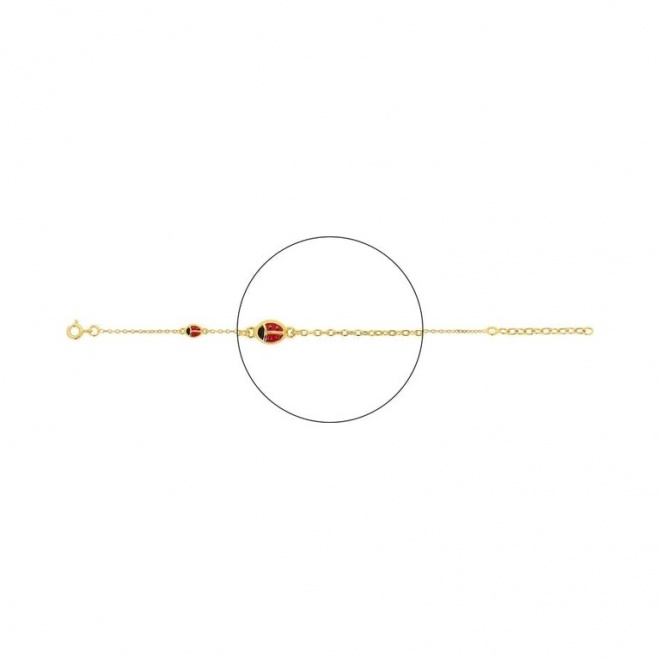 Pulsera infantil chapada en oro con esmalte, mariquitas