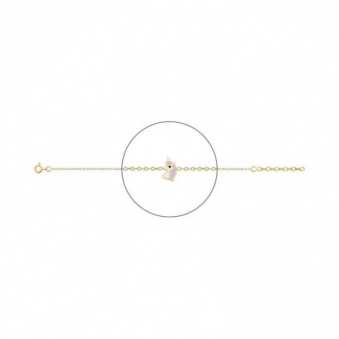 Pulsera infantil chapada en oro con esmalte, unicornio blanco