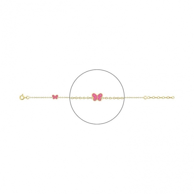 Pulsera infantil chapada en oro con esmalte, mariposa rosa