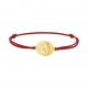 Pulsera infantil chapada en oro y cordón rojo, medalla ovalada de ángel
