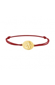 Pulsera infantil chapada en oro y cordón rojo, medalla ovalada de ángel