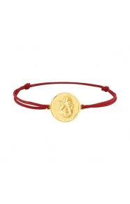 Pulsera infantil chapada en oro y cordón rojo, medalla redonda de ángel