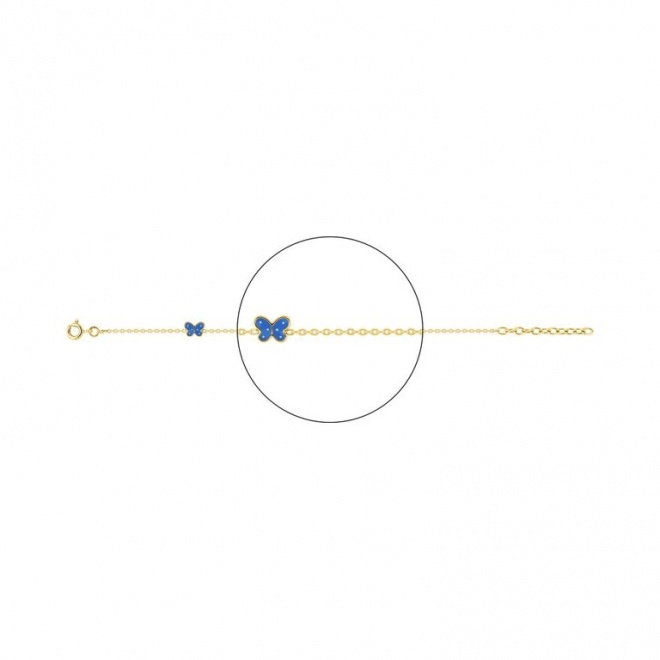 Pulsera infantil chapada en oro con esmalte, mariposa azul