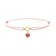 Pulsera infantil chapada en oro y cordón rosa, corazón esmaltado