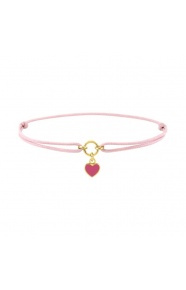 Pulsera infantil chapada en oro y cordón rosa, corazón esmaltado