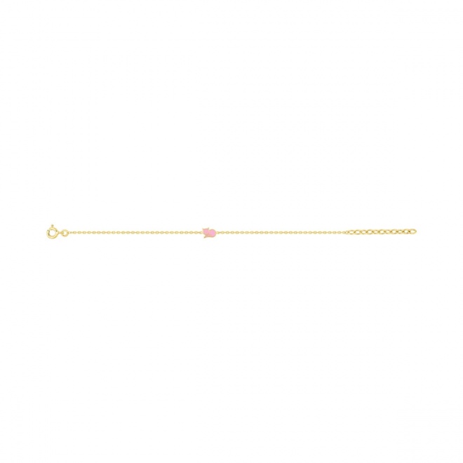 Pulsera infantil chapada en oro con esmalte, corazón rosa