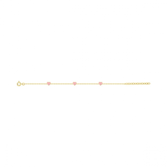 Pulsera infantil chapada en oro con esmalte, corazones rosas
