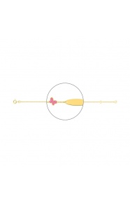 Pulsera de bebé con placa chapada en oro con esmalte, mariposa rosa