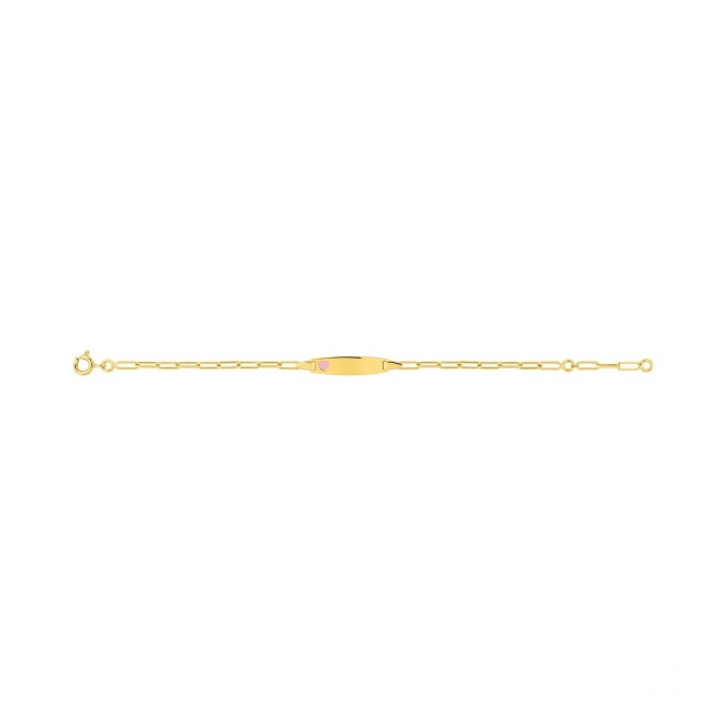 Pulsera infantil con placa recta chapada en oro con esmalte, corazón rosa