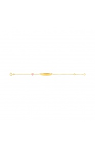 Pulsera infantil con placa redondeada chapada en oro con esmalte, corazón rosa