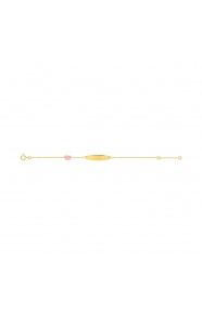 Pulsera infantil con placa redondeada chapada en oro con esmalte, gatito rosa