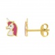 Pendientes infantiles chapados en oro con esmalte, unicornio
