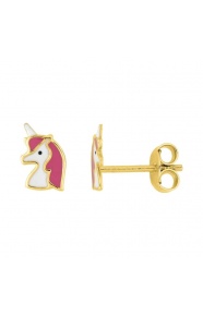 Pendientes infantiles chapados en oro con esmalte, unicornio