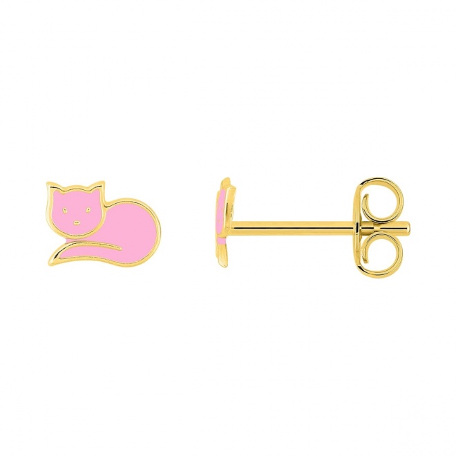Pendientes infantiles chapados en oro con esmalte, gatito