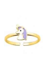 Anillo infantil chapado en oro con esmalte, unicornio