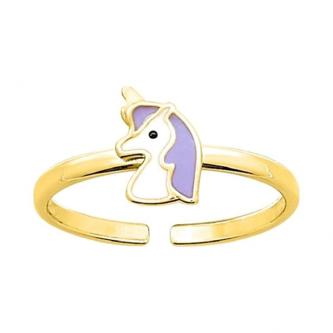 Anillo infantil chapado en oro con esmalte, unicornio