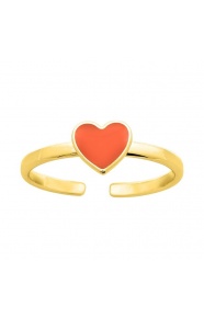 Anillo infantil chapado en oro con esmalte, corazón rojo
