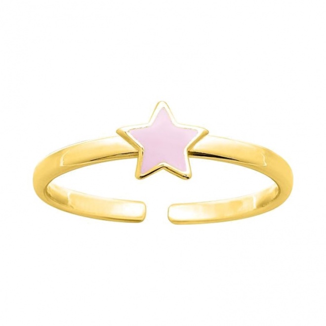 Anillo infantil chapado en oro con esmalte, estrella rosa