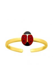 Anillo infantil chapado en oro con esmalte, mariquita