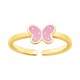 Anillo infantil chapado en oro con esmalte, mariposa rosa