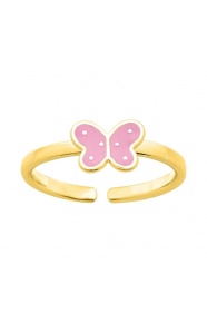 Anillo infantil chapado en oro con esmalte, mariposa rosa