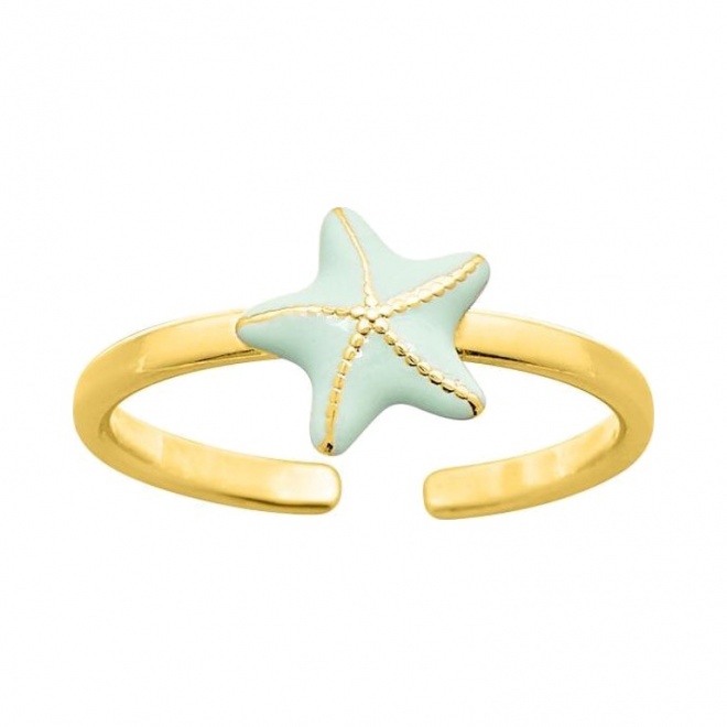 Anillo infantil chapado en oro con esmalte, estrella de mar