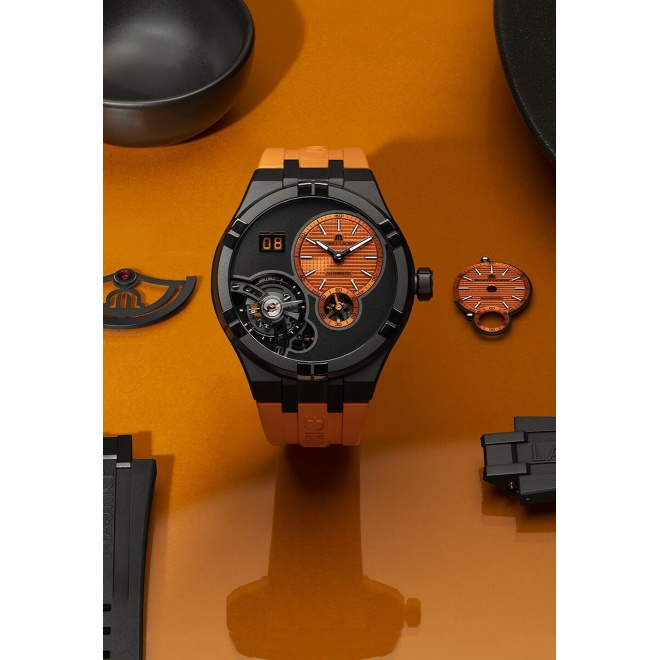Maurice Lacroix Aikon Master Grand Date ∅45 mm - 10 ATM, Esfera naranja, correa de caucho naranja