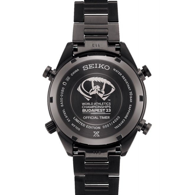 Seiko Prospex Speedtimer Solar Cr. Budapest 23 ∅42 mm - 10 ATM, Esfera negra, caja negra, brazalete