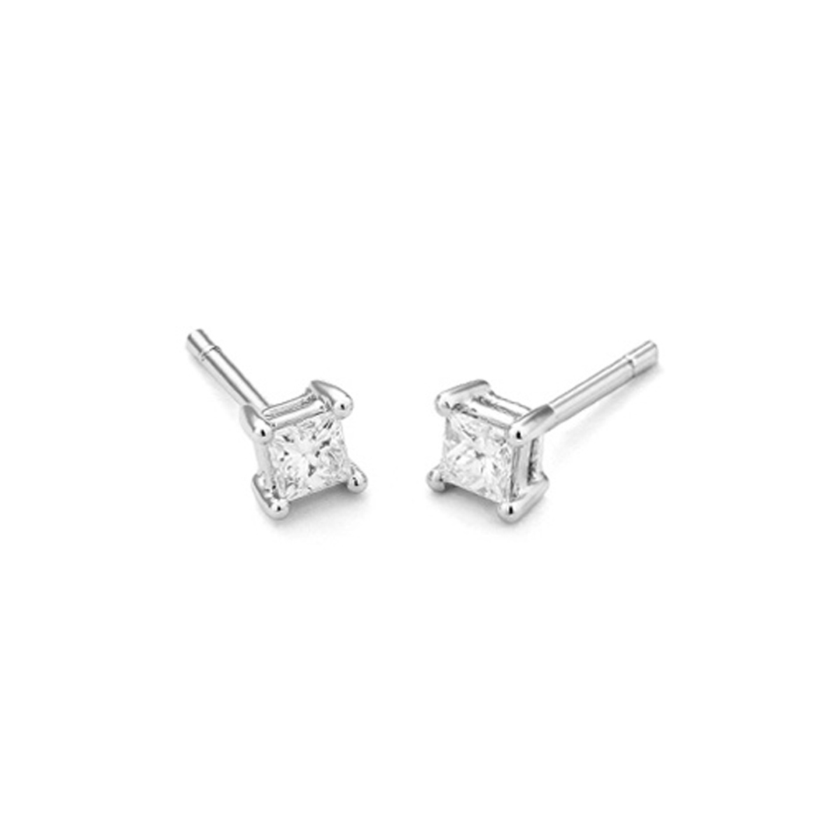 Pendientes de oro blanco y diamantes con montura cuadrada de 4 garras | Selecciona el quilataje que desees