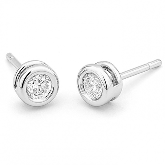 Pendientes de oro blanco y diamantes con montura de chatón | Selecciona el quilataje que desees